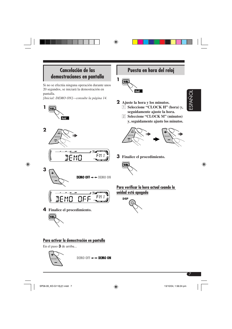 Cancelación de las demostraciones en pantalla, Puesta en hora del reloj | JVC 1004DTSMDTJEIN User Manual | Page 25 / 56