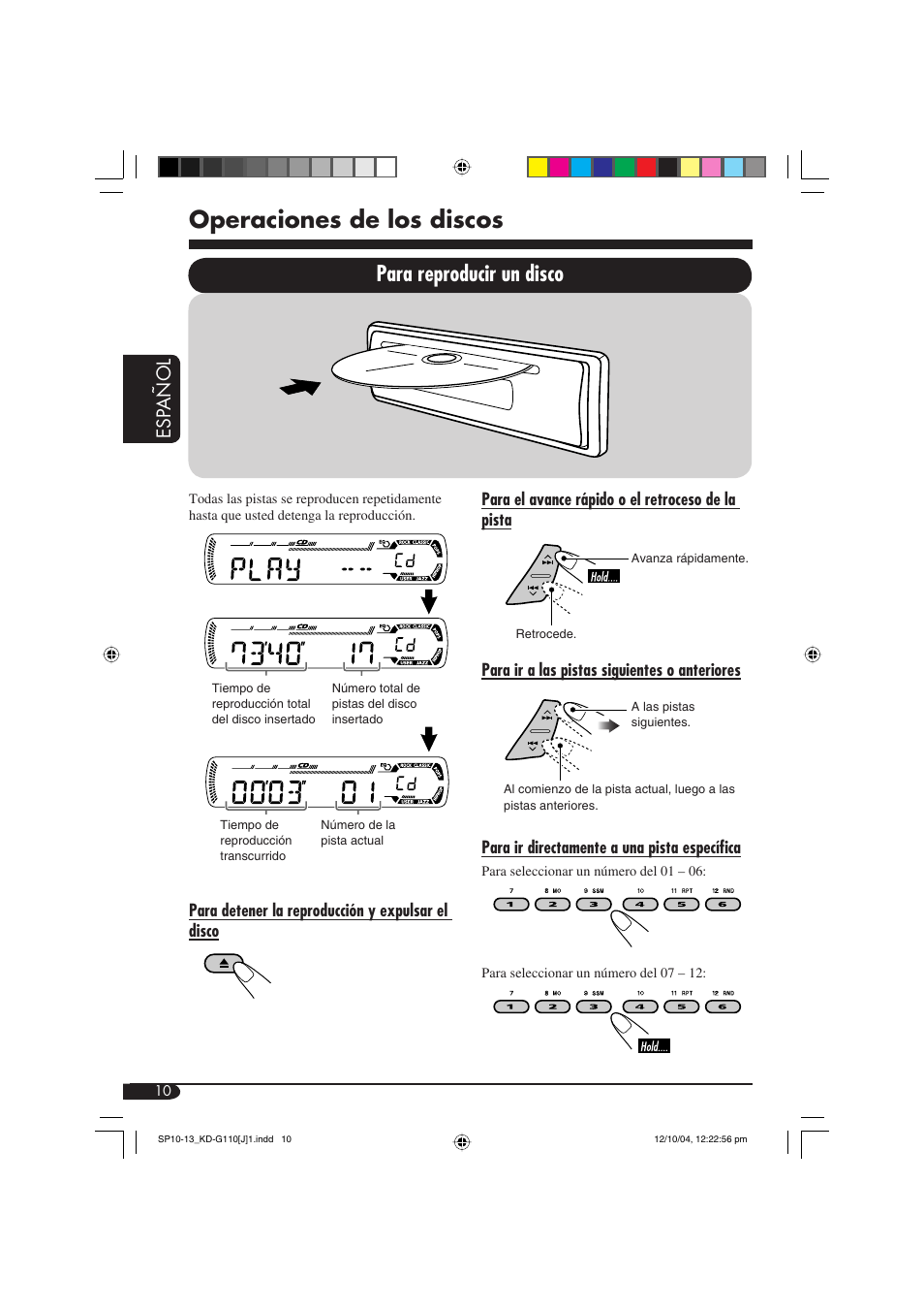 Operaciones de los discos, Para reproducir un disco, Esp añol | JVC 1004DTSMDTJEIN User Manual | Page 28 / 56