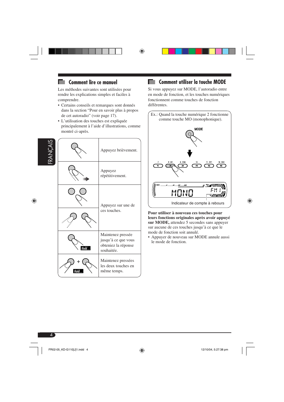 Fran ç ais comment lire ce manuel, Comment utiliser la touche mode | JVC 1004DTSMDTJEIN User Manual | Page 40 / 56
