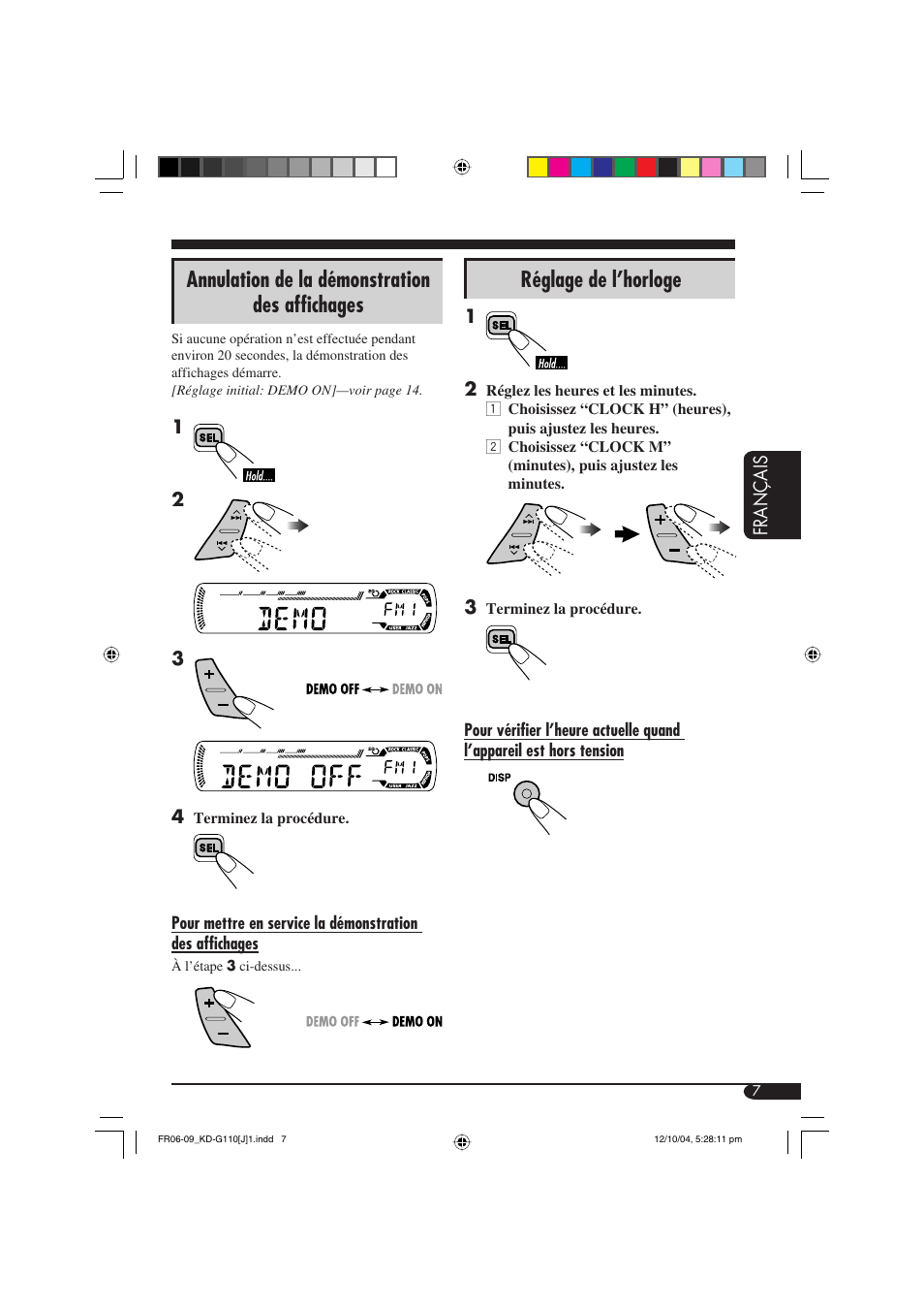 Annulation de la démonstration des affichages, Réglage de l’horloge | JVC 1004DTSMDTJEIN User Manual | Page 43 / 56