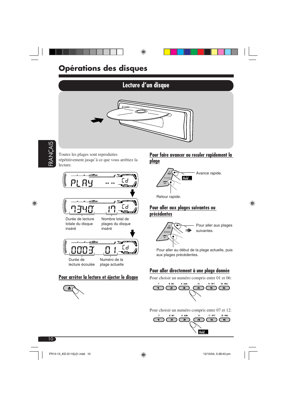 Opérations des disques, Lecture d’un disque, Français | JVC 1004DTSMDTJEIN User Manual | Page 46 / 56