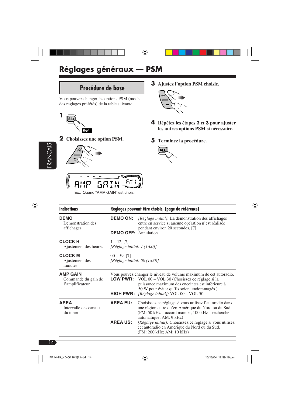 Réglages généraux — psm, Procédure de base, Français | JVC 1004DTSMDTJEIN User Manual | Page 50 / 56