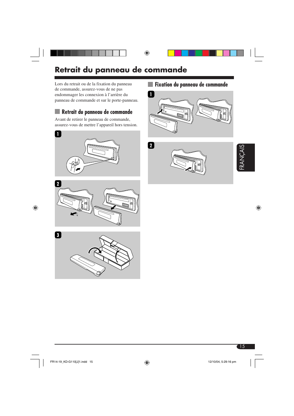 Retrait du panneau de commande | JVC 1004DTSMDTJEIN User Manual | Page 51 / 56