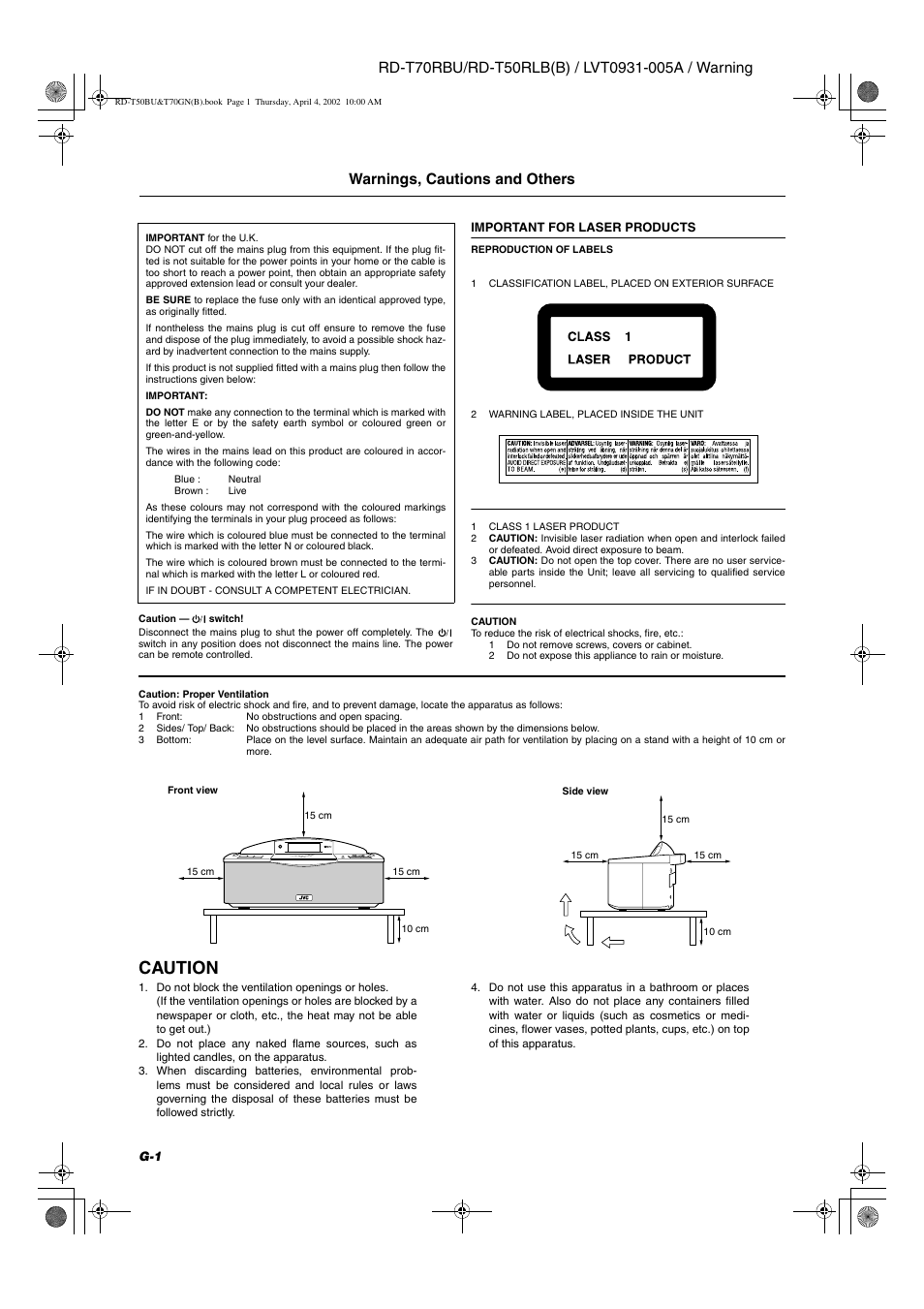 Caution | JVC RD-T70RBU User Manual | Page 2 / 16