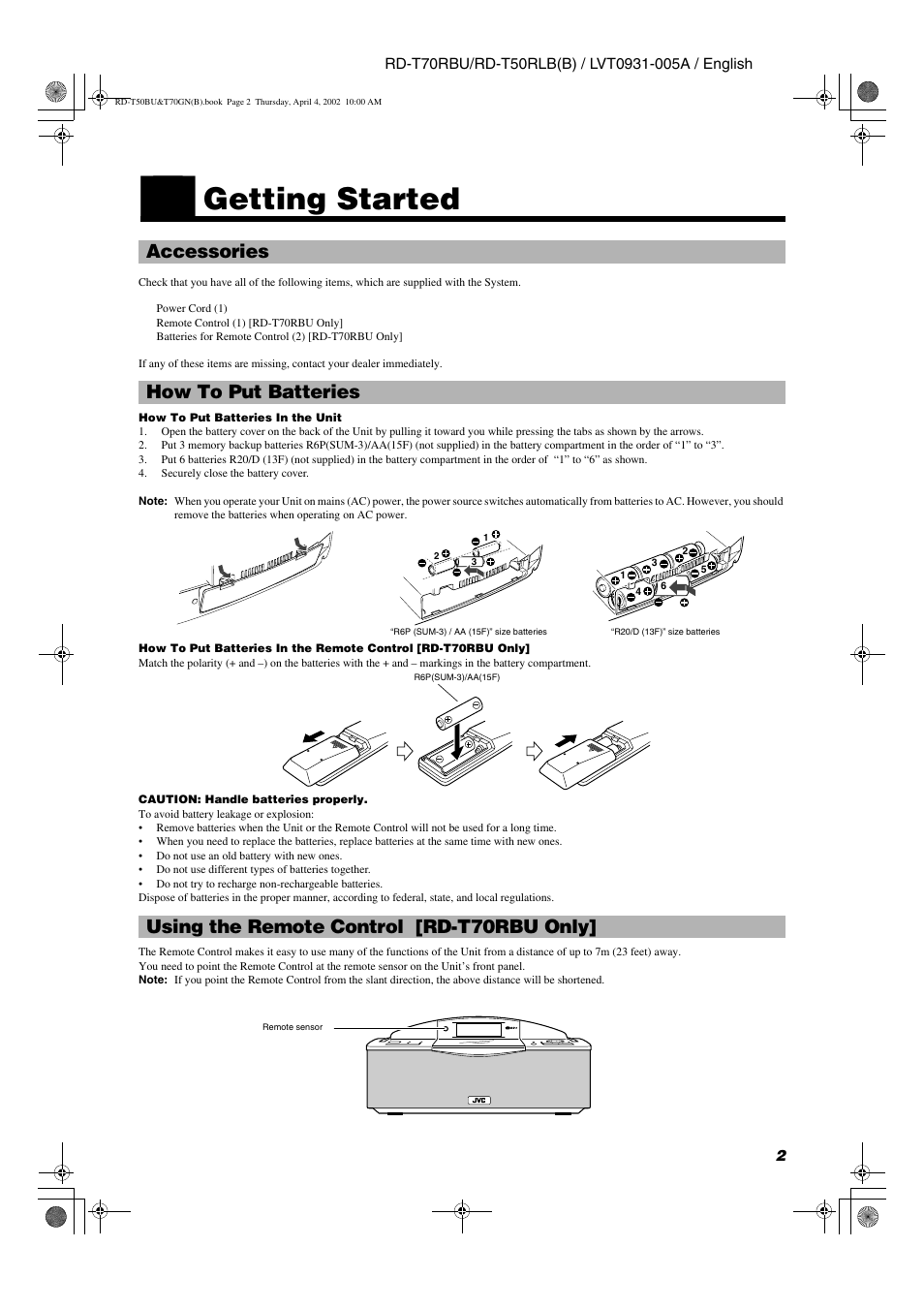Getting started | JVC RD-T70RBU User Manual | Page 5 / 16