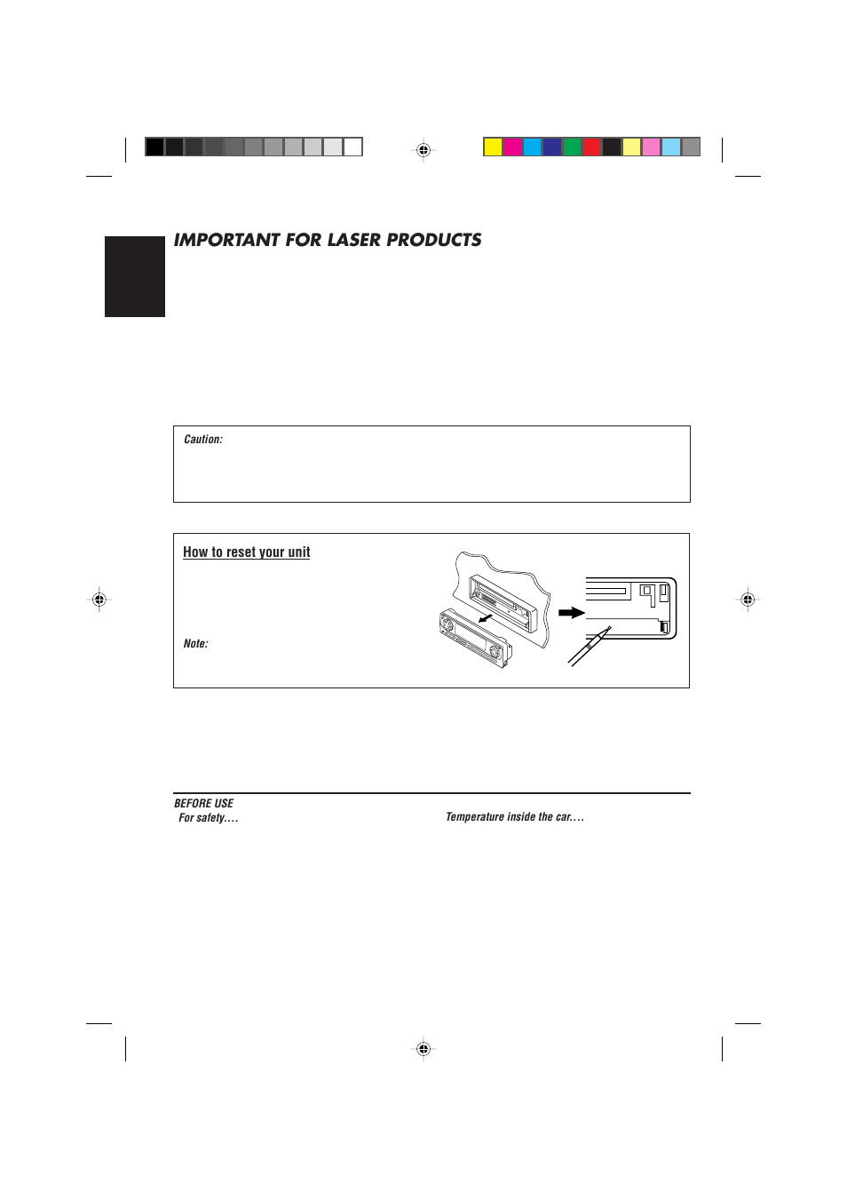 Important for laser products, English, How to reset your unit | JVC IKD-LH2000 User Manual | Page 2 / 52