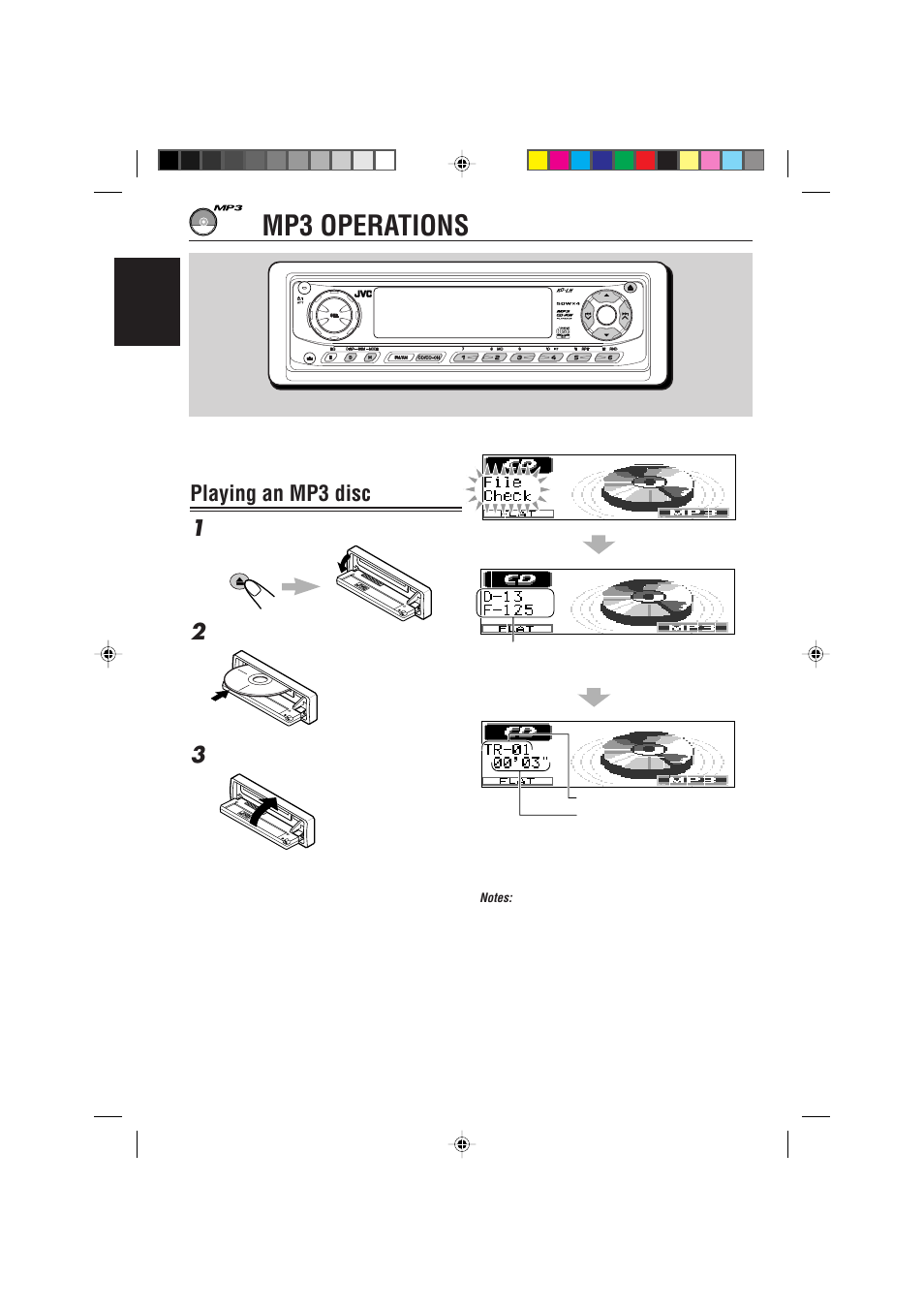 Mp3 operations, Playing an mp3 disc 1 | JVC IKD-LH2000 User Manual | Page 20 / 52