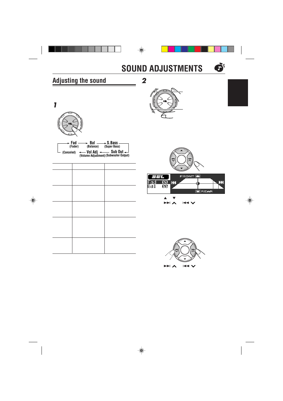 Sound adjustments, Adjusting the sound, English | JVC IKD-LH2000 User Manual | Page 25 / 52