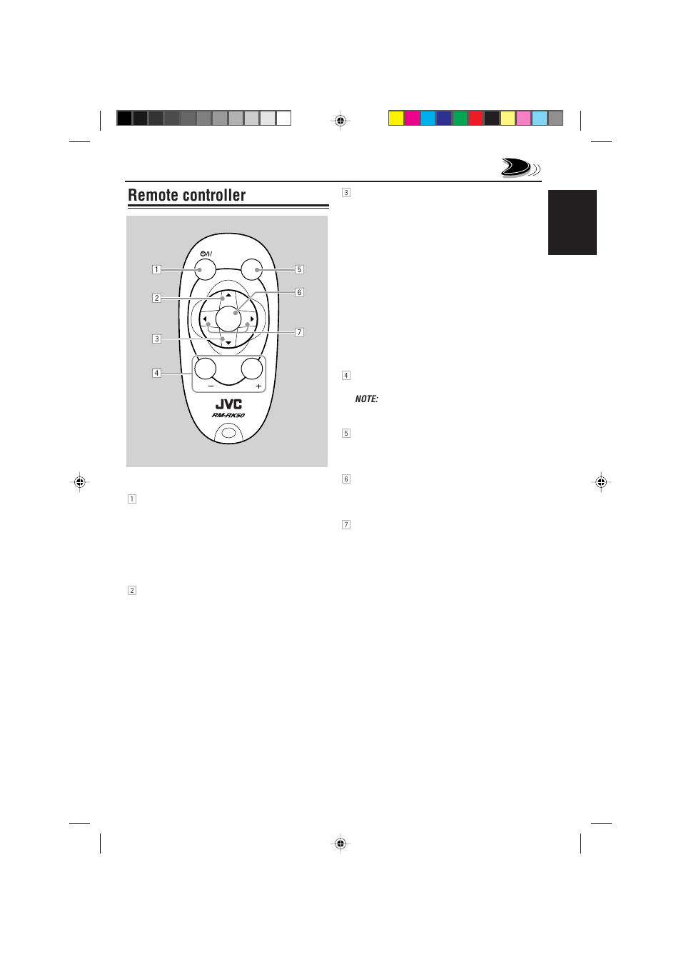 Remote controller, English | JVC IKD-LH2000 User Manual | Page 5 / 52