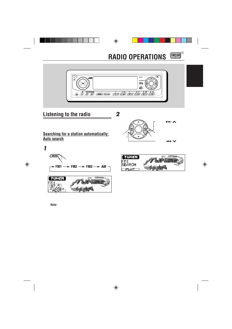 Radio operations, Listening to the radio, Searching for a station automatically: auto search | JVC IKD-LH2000 User Manual | Page 9 / 52