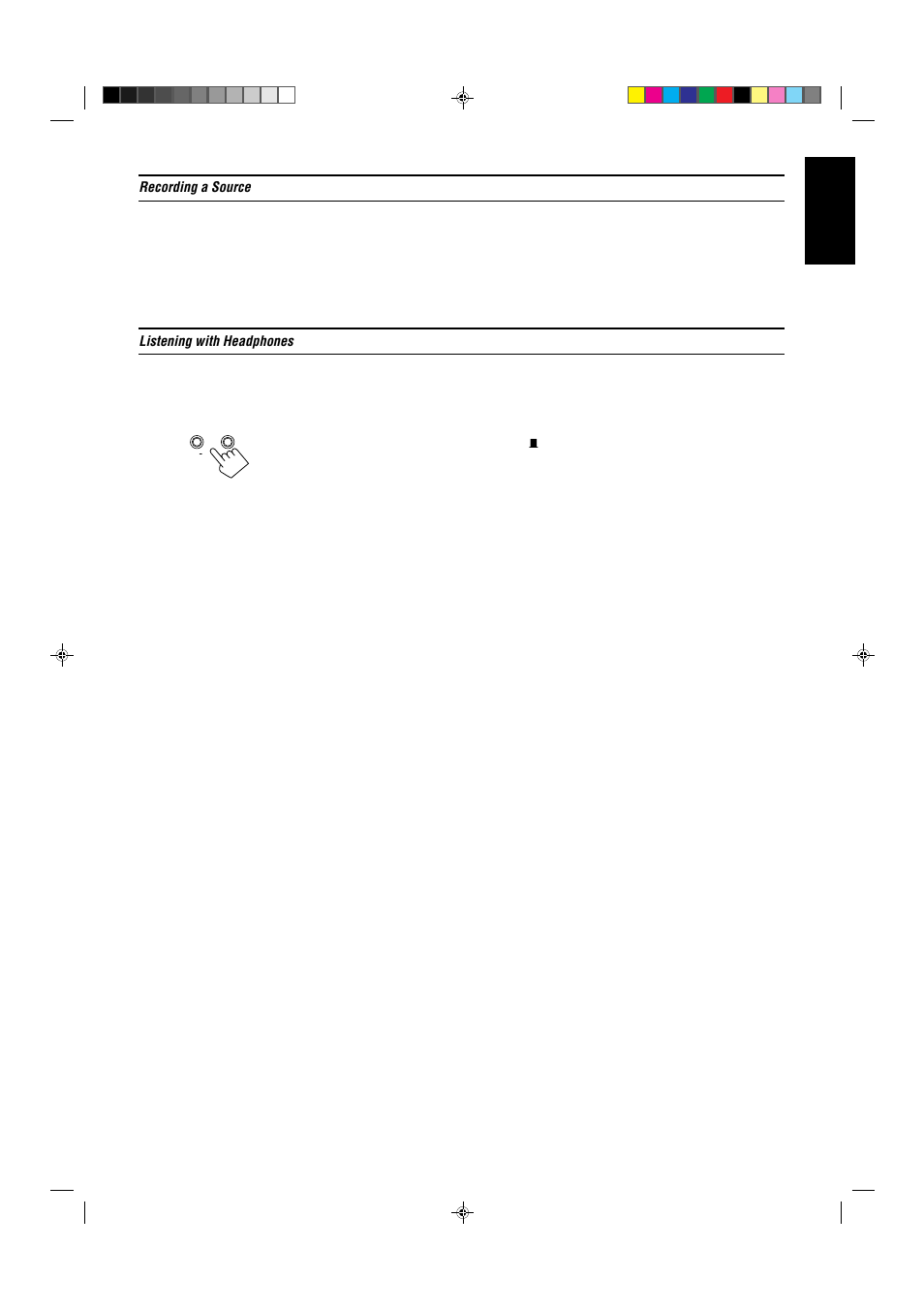 English, Recording a source, Listening with headphones | Page 12 | JVC RX-430VBK User Manual | Page 17 / 38