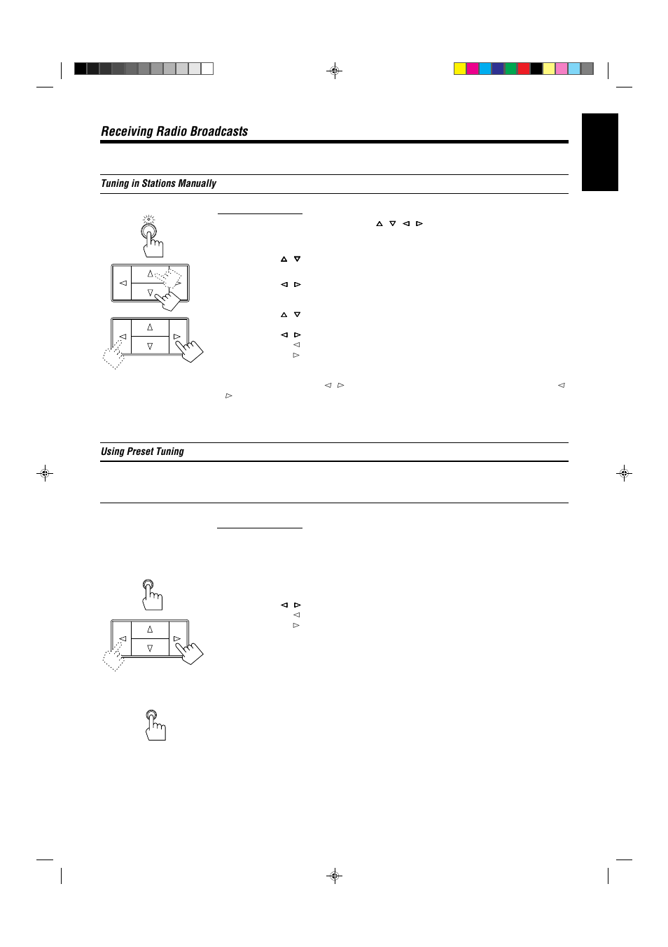 Receiving radio broadcasts, English | JVC RX-430VBK User Manual | Page 21 / 38