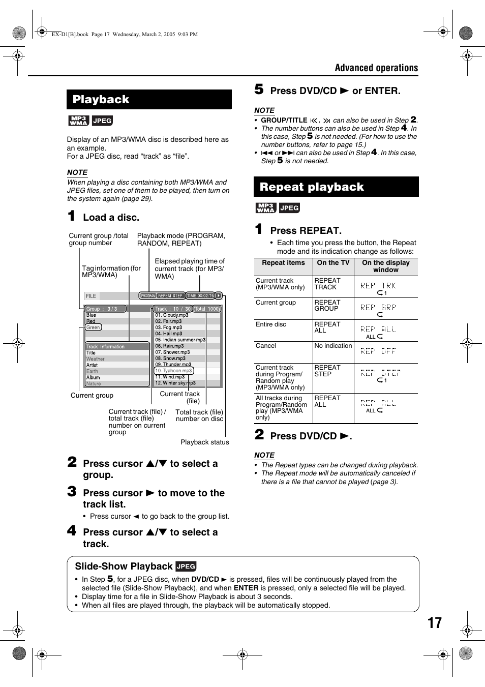 Playback, Repeat playback | JVC CA-EXD1 User Manual | Page 21 / 52