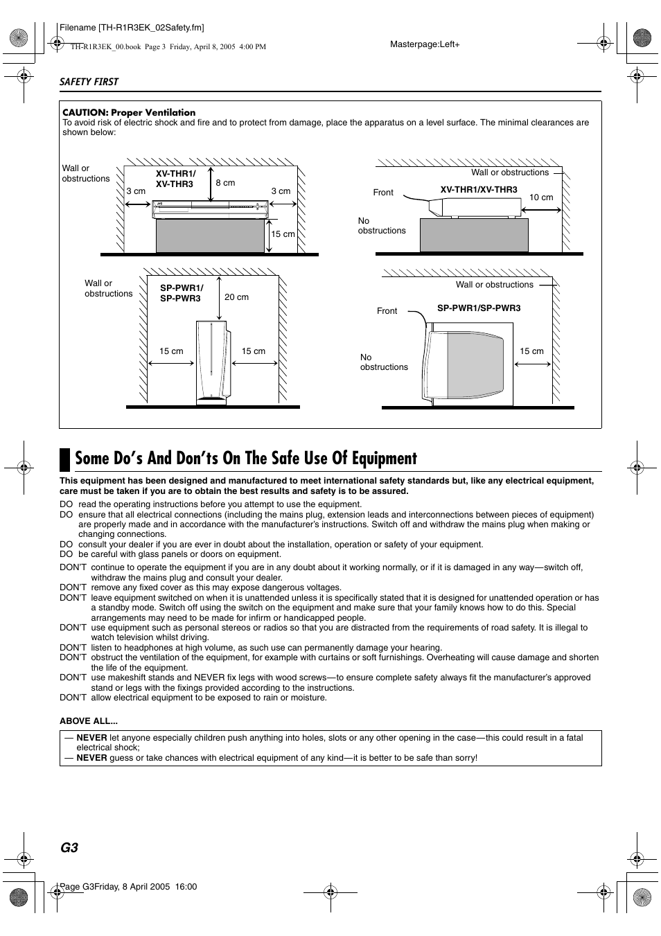 Some do’s and don’ts on the safe use of equipment | JVC TH-R3 User Manual | Page 4 / 100