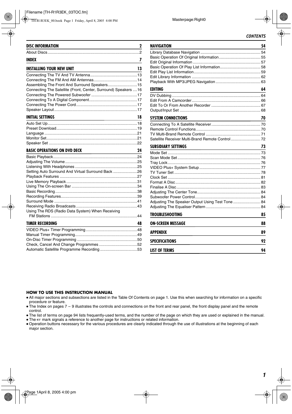 JVC TH-R3 User Manual | Page 5 / 100