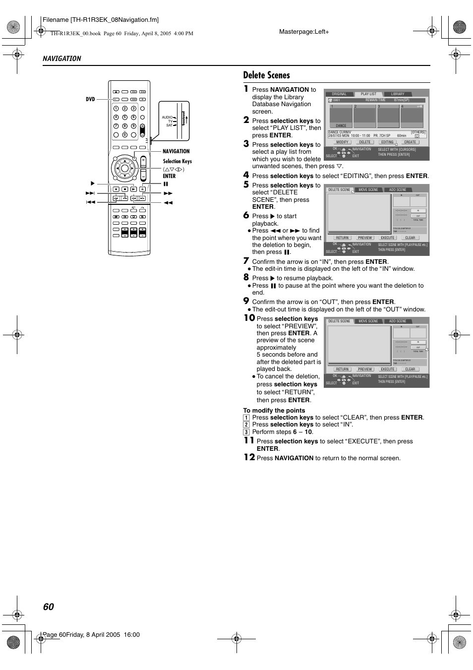 Delete scenes, 60 delete scenes, Navigation | JVC TH-R3 User Manual | Page 64 / 100