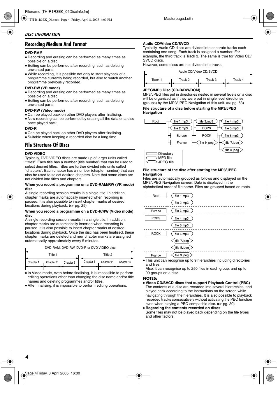 Recording medium and format, File structure of discs, 4recording medium and format | JVC TH-R3 User Manual | Page 8 / 100