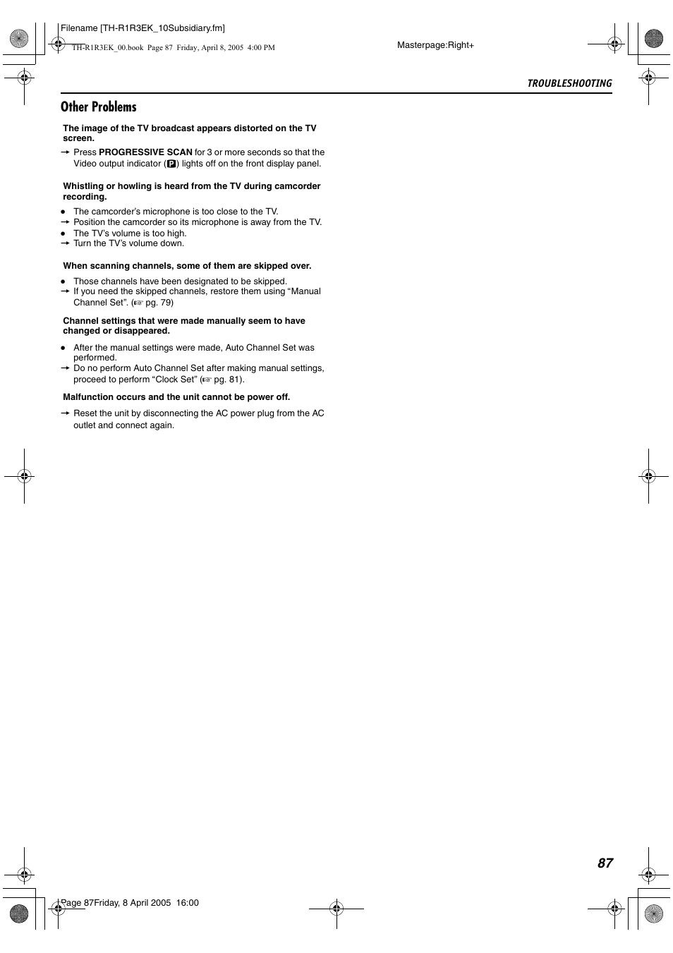 87 other problems | JVC TH-R3 User Manual | Page 91 / 100