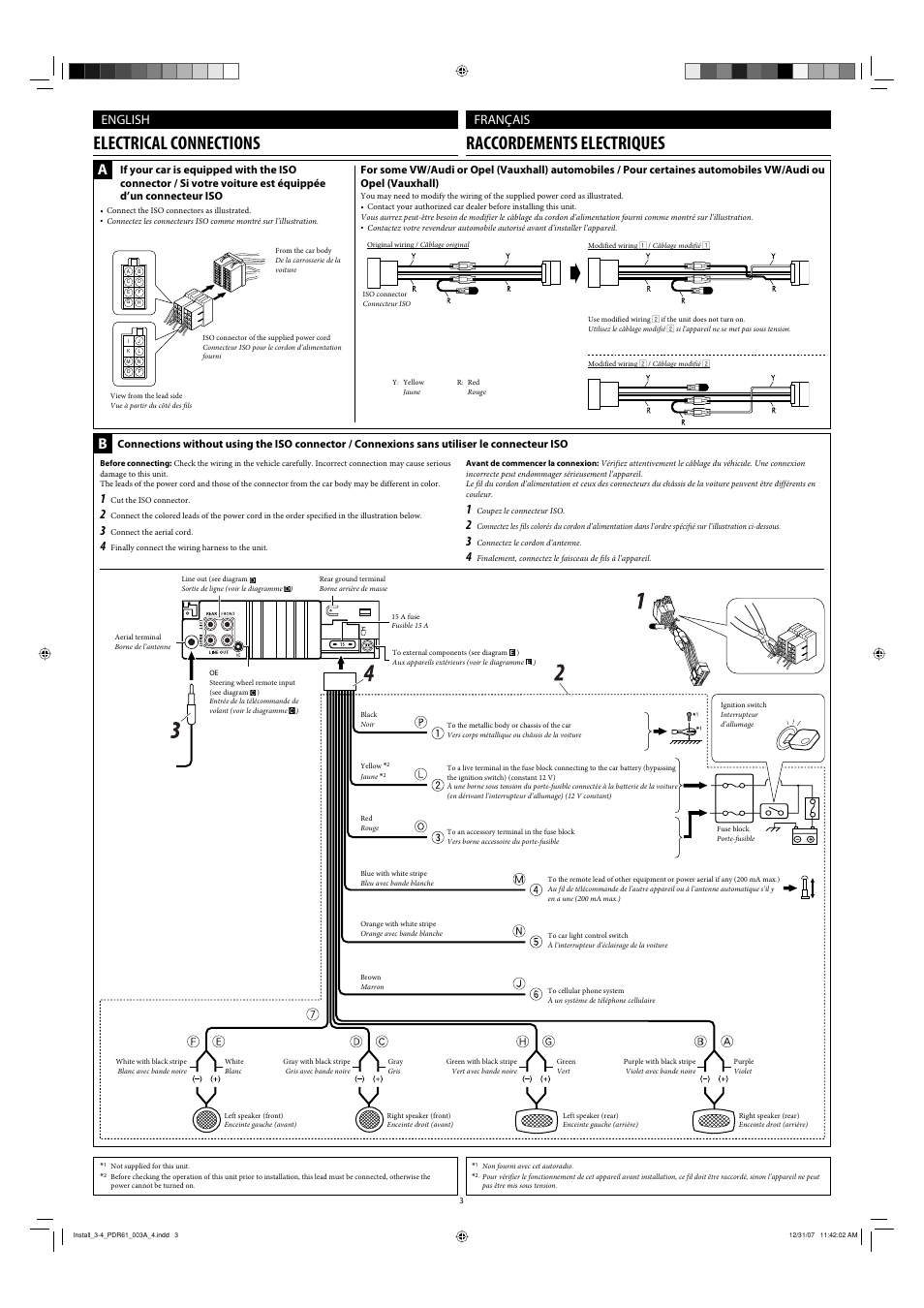 Electrical connections, Electrical connections raccordements electriques, English français | JVC KD-APD89 User Manual | Page 101 / 472