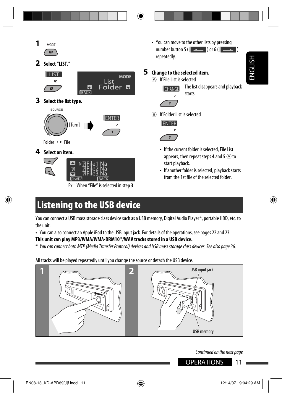 Listening to the usb device | JVC KD-APD89 User Manual | Page 11 / 472