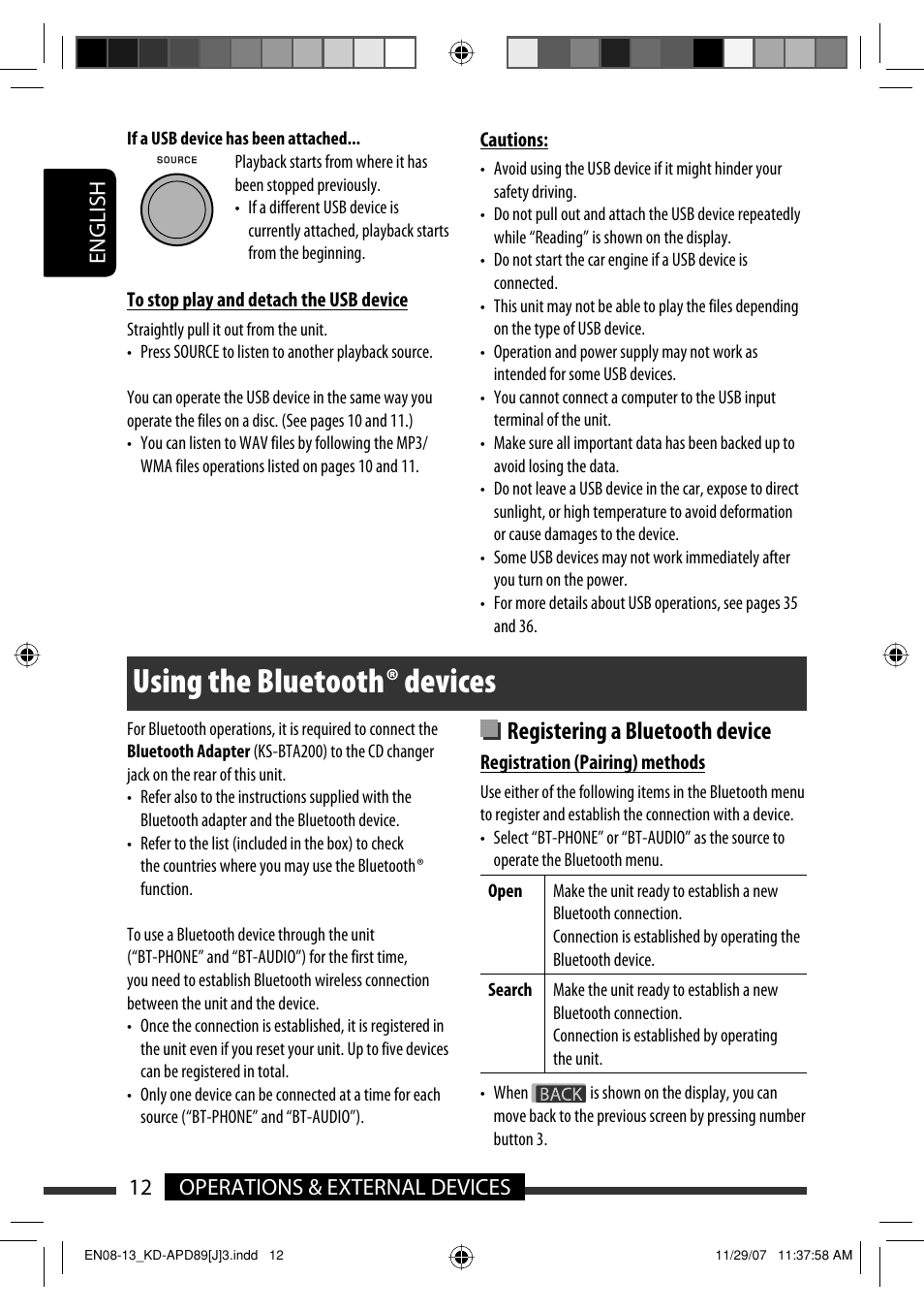 Using the bluetooth devices, Using the bluetooth ® devices | JVC KD-APD89 User Manual | Page 12 / 472