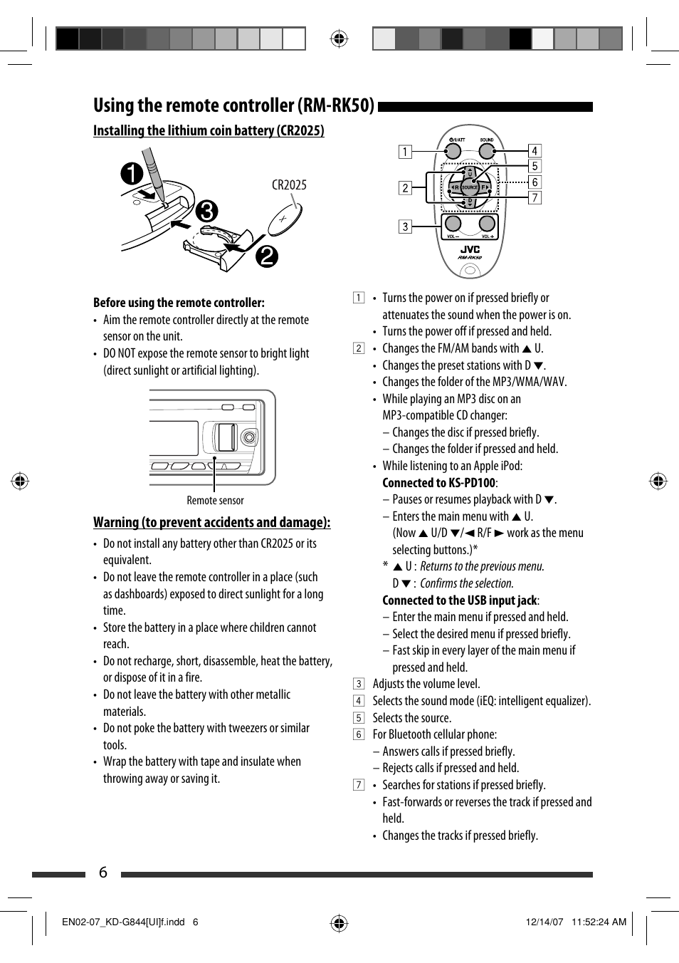 Using the remote controller (rm-rk50) | JVC KD-APD89 User Manual | Page 158 / 472