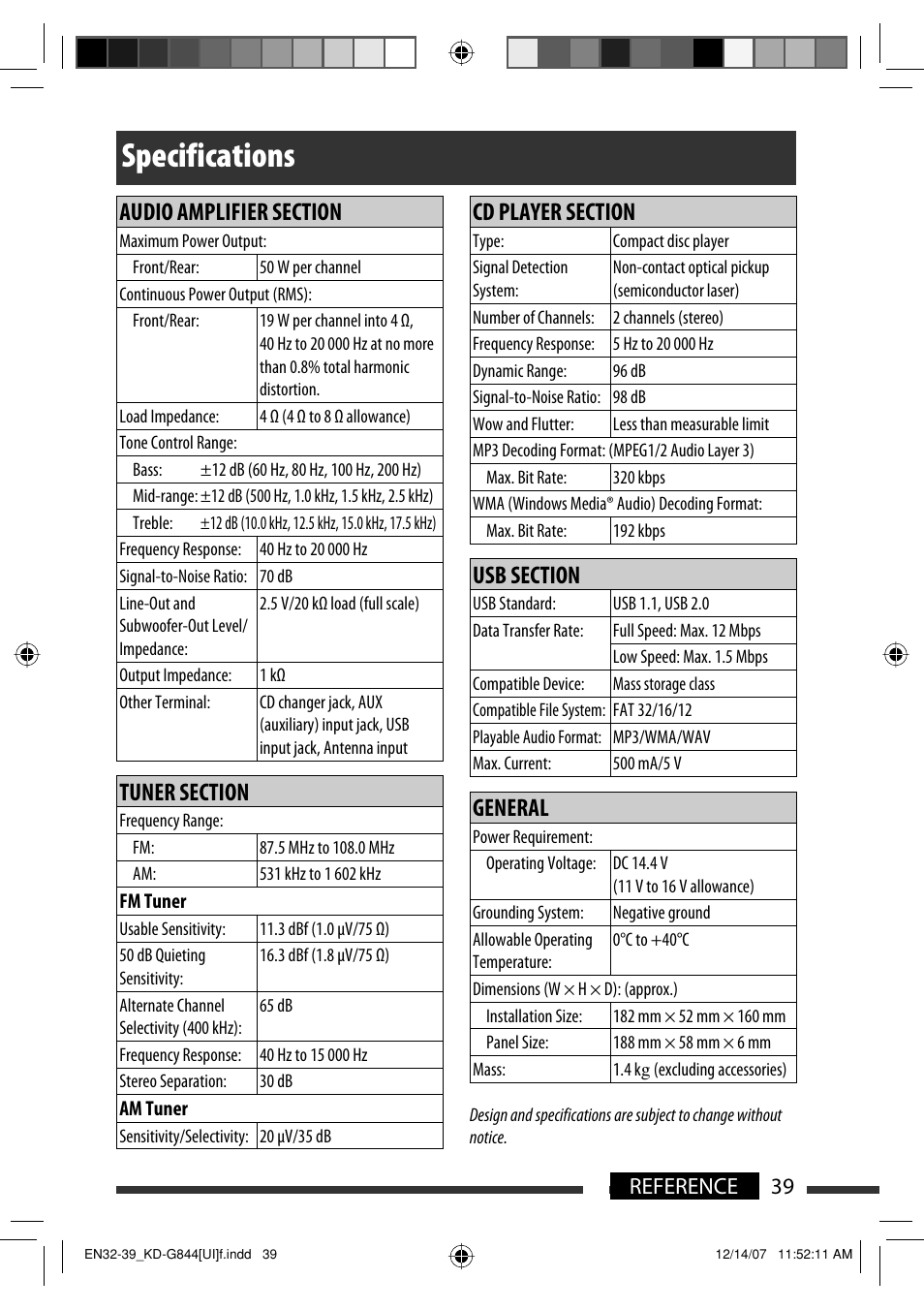 Specifications | JVC KD-APD89 User Manual | Page 191 / 472