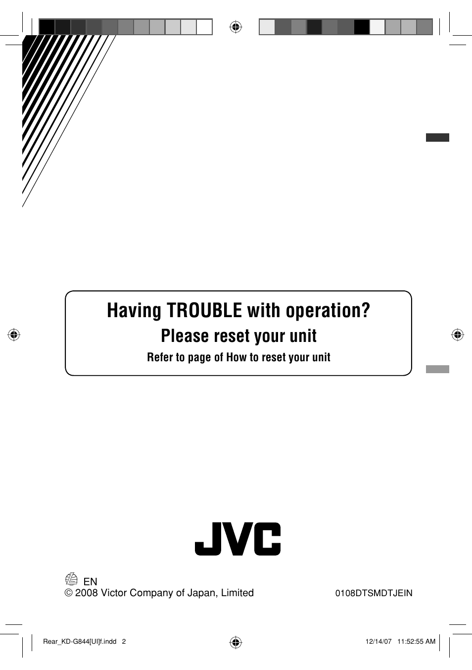 Having trouble with operation, Please reset your unit | JVC KD-APD89 User Manual | Page 192 / 472