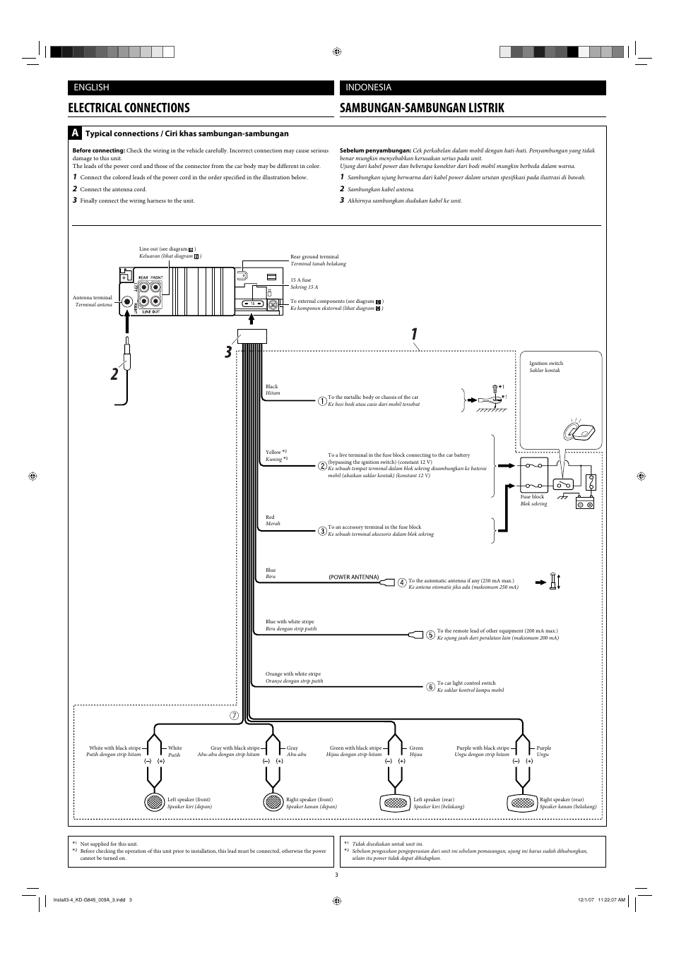 Electrical connections, Electrical connections sambungan-sambungan listrik, English indonesia | JVC KD-APD89 User Manual | Page 281 / 472