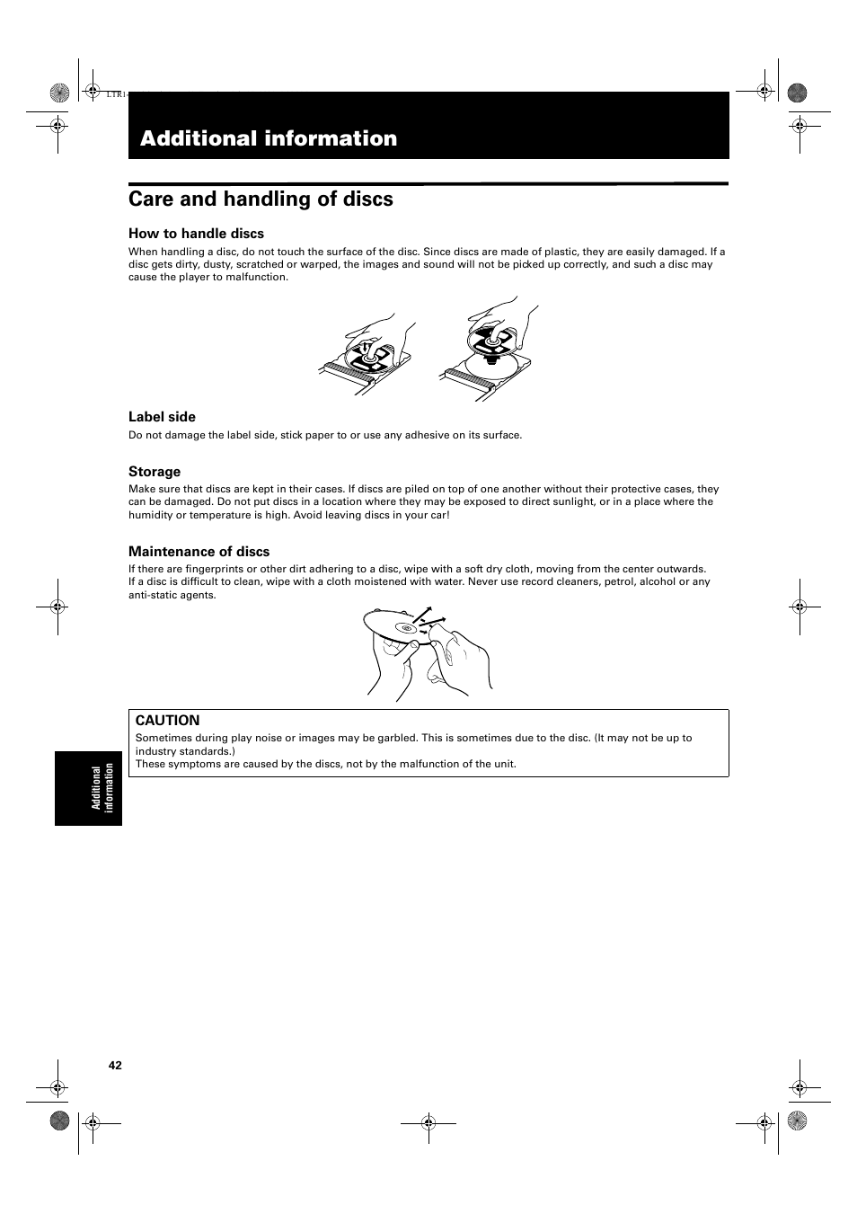 Additional information, Additional information care and handling of discs | JVC XV-LTR1 User Manual | Page 44 / 50