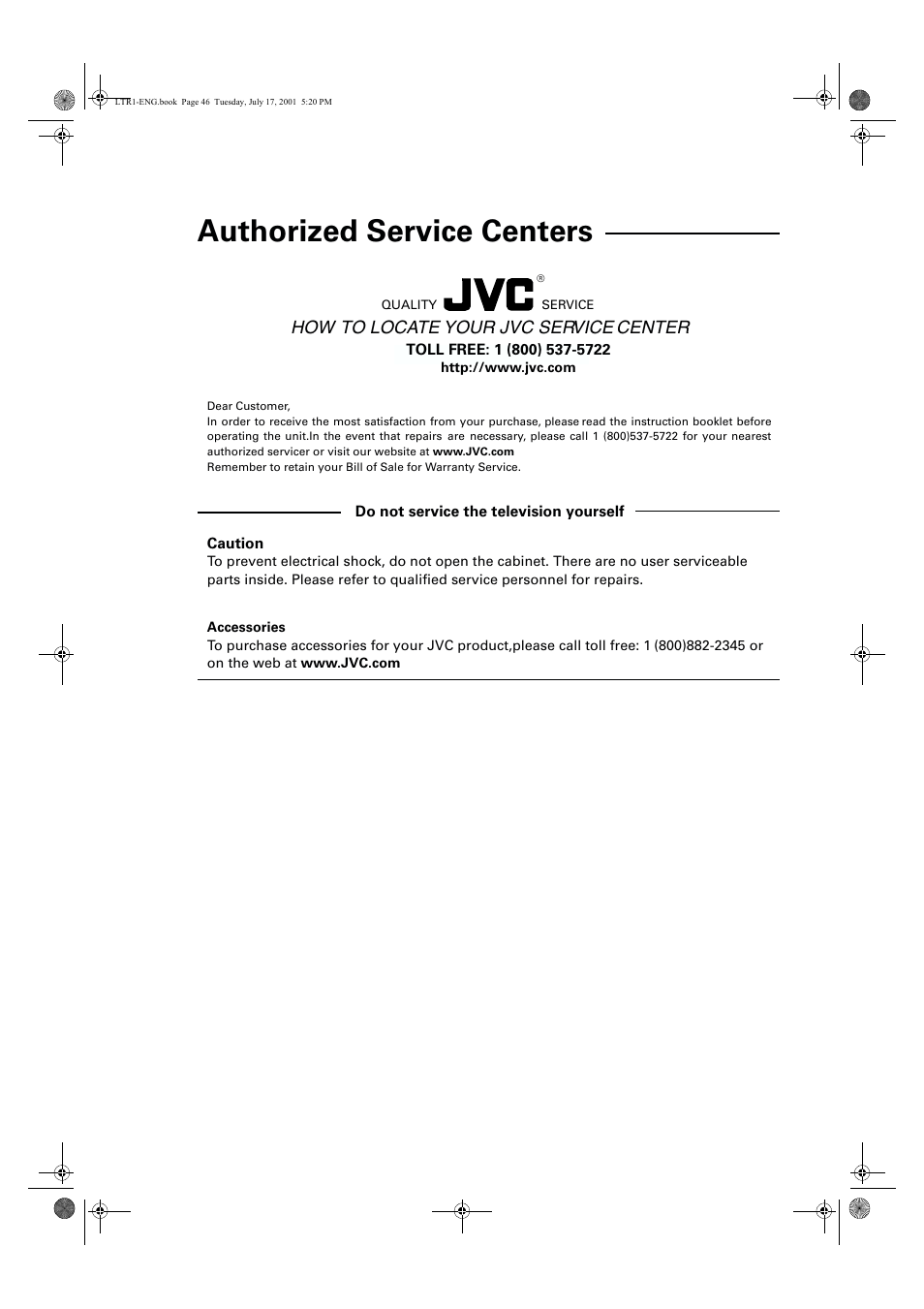 Authorized service centers | JVC XV-LTR1 User Manual | Page 48 / 50