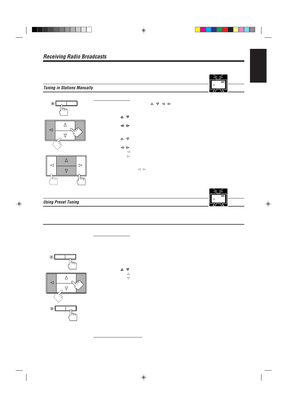 Receiving radio broadcasts, English | JVC RX-730RBK User Manual | Page 25 / 58