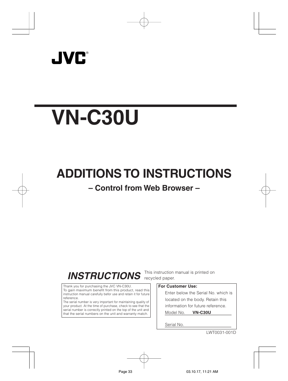 JVC VN-C30U User Manual | 32 pages