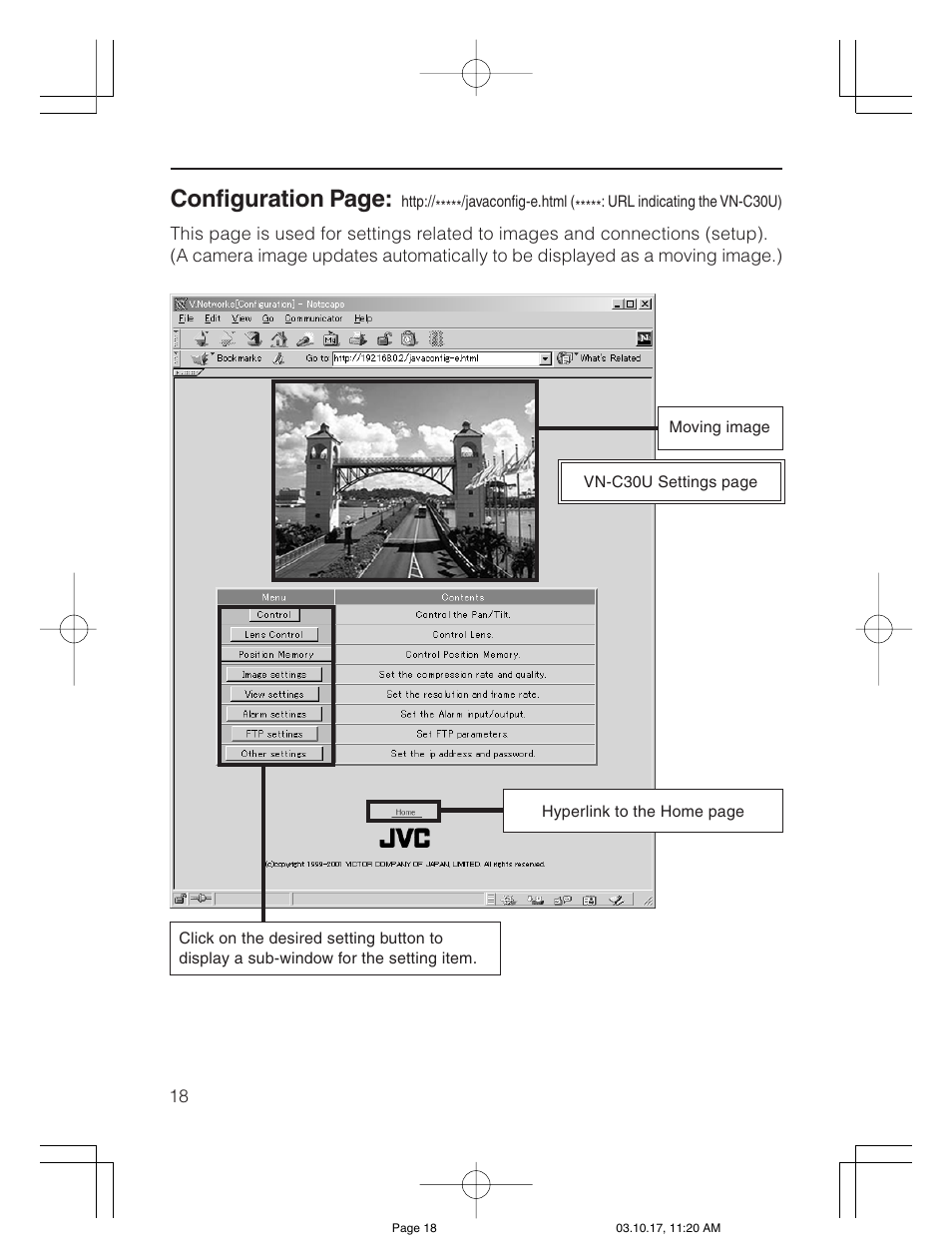 Configuration page | JVC VN-C30U User Manual | Page 18 / 32