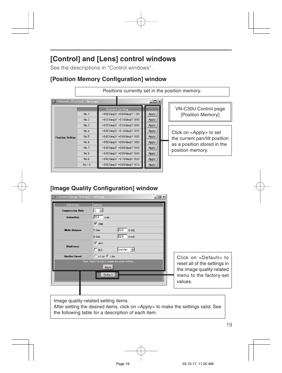 Control] and [lens] control windows | JVC VN-C30U User Manual | Page 19 / 32