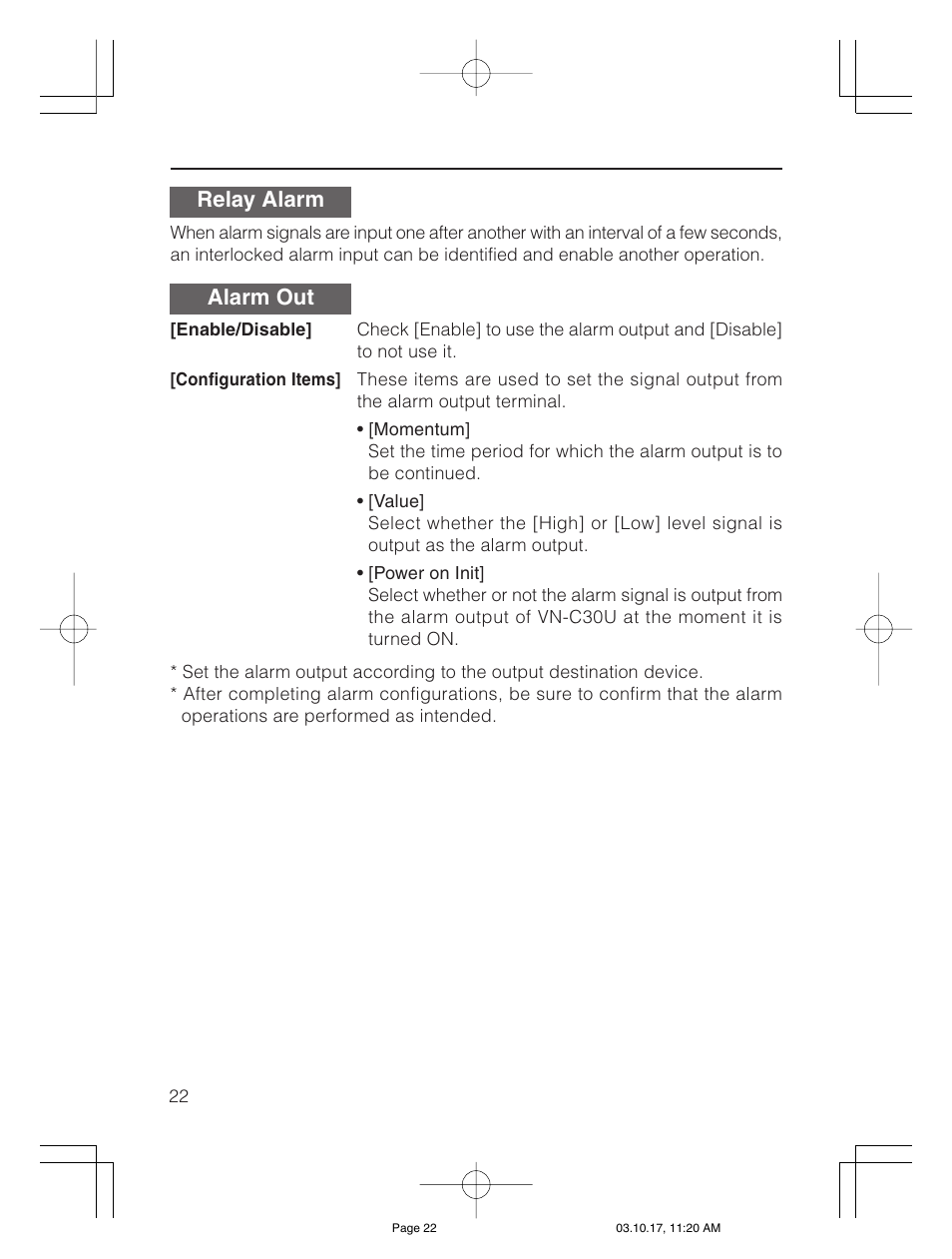 Relay alarm, Alarm out | JVC VN-C30U User Manual | Page 22 / 32