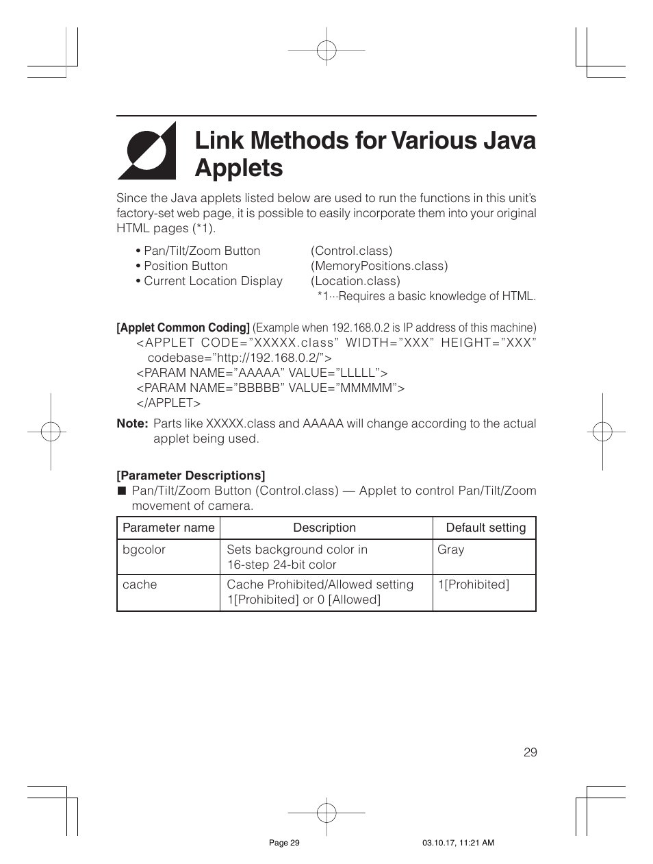 Link methods for various java applets | JVC VN-C30U User Manual | Page 29 / 32