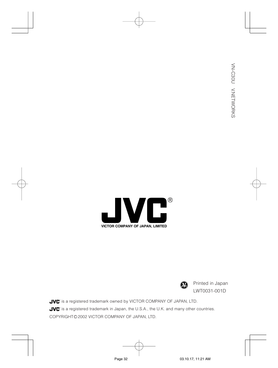 Back cover | JVC VN-C30U User Manual | Page 32 / 32