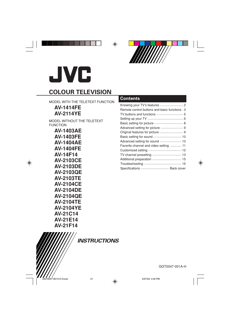 JVC AV-14F14 User Manual | Page 17 / 32