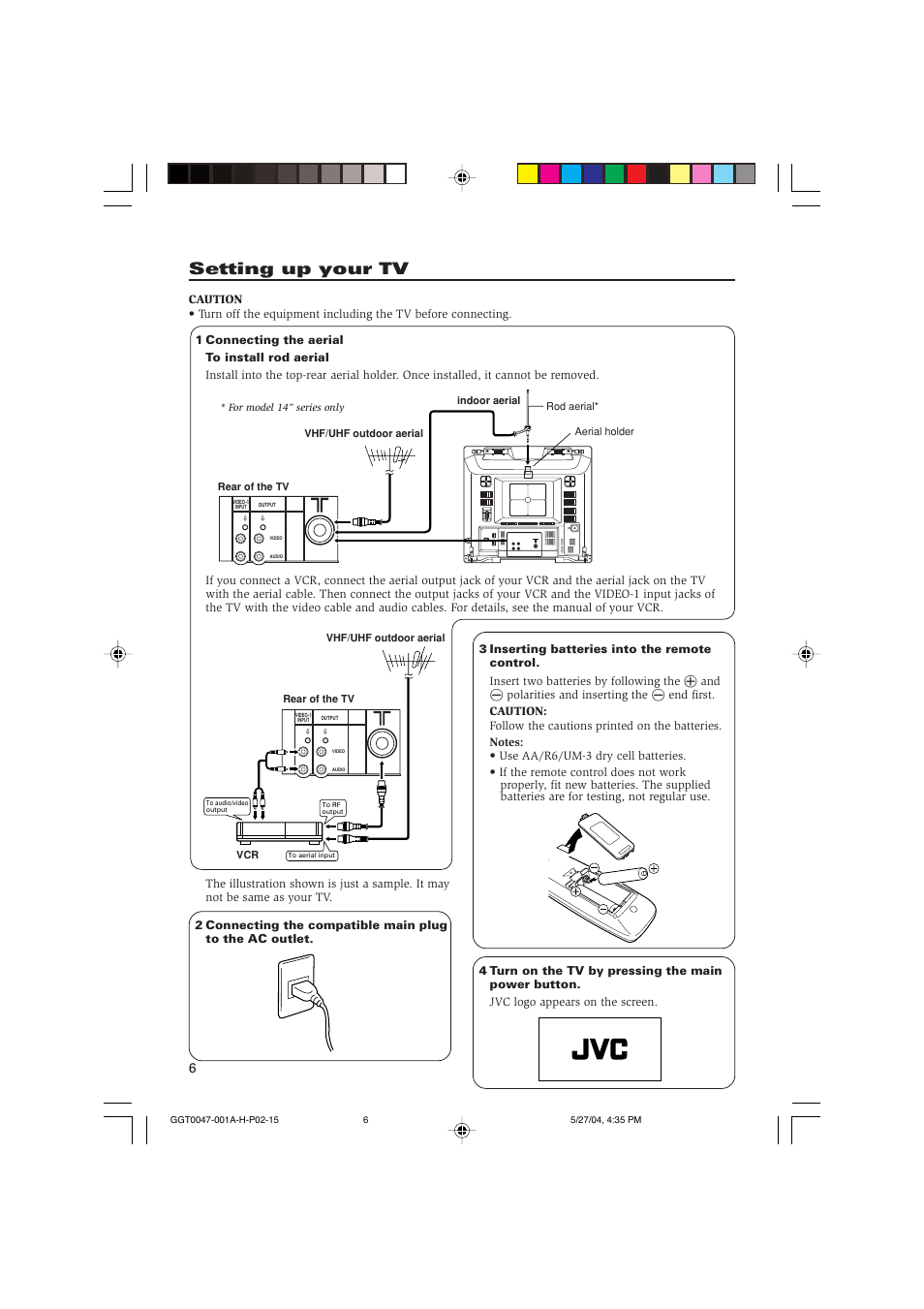Setting up your tv | JVC AV-14F14 User Manual | Page 22 / 32