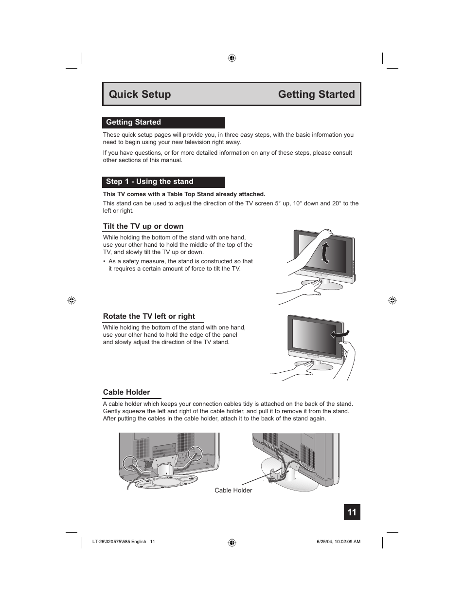 Quick setup getting started | JVC T-26X585 User Manual | Page 11 / 72