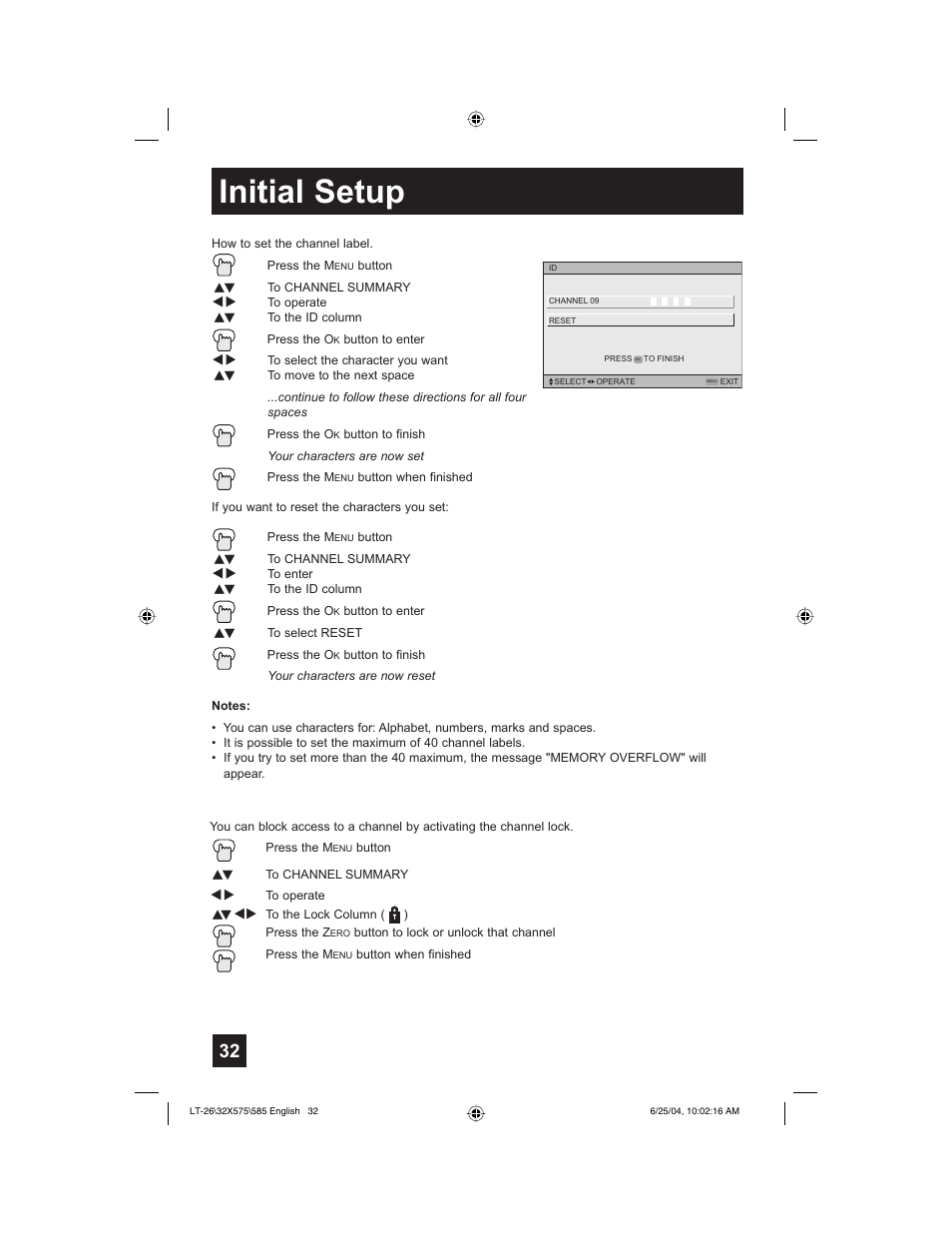 Initial setup | JVC T-26X585 User Manual | Page 32 / 72