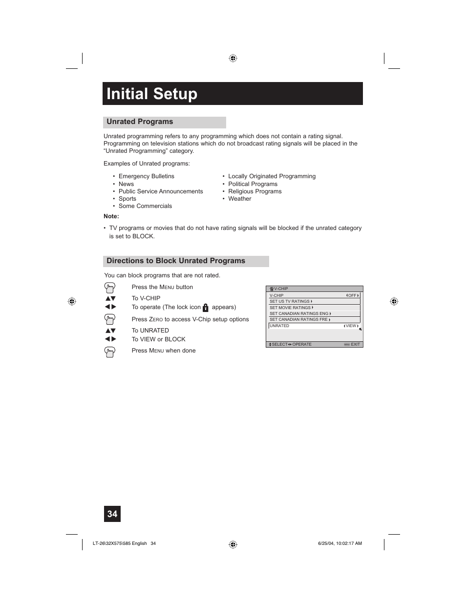 Initial setup | JVC T-26X585 User Manual | Page 34 / 72