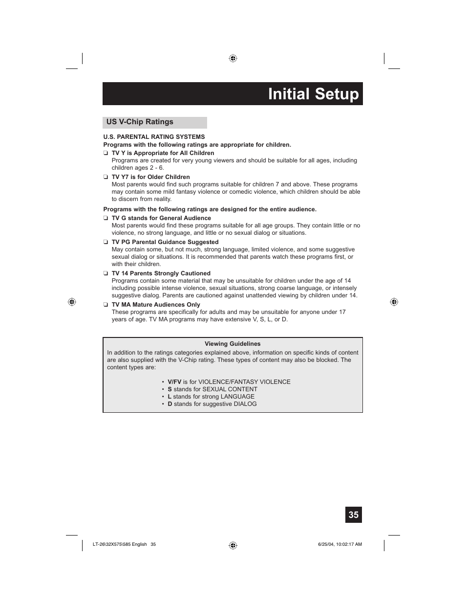 Initial setup | JVC T-26X585 User Manual | Page 35 / 72