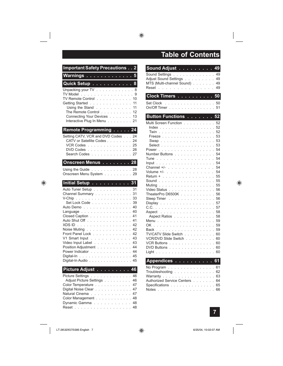 JVC T-26X585 User Manual | Page 7 / 72