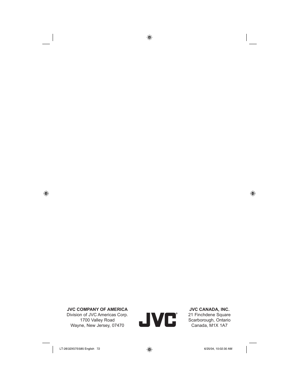 JVC T-26X585 User Manual | Page 72 / 72