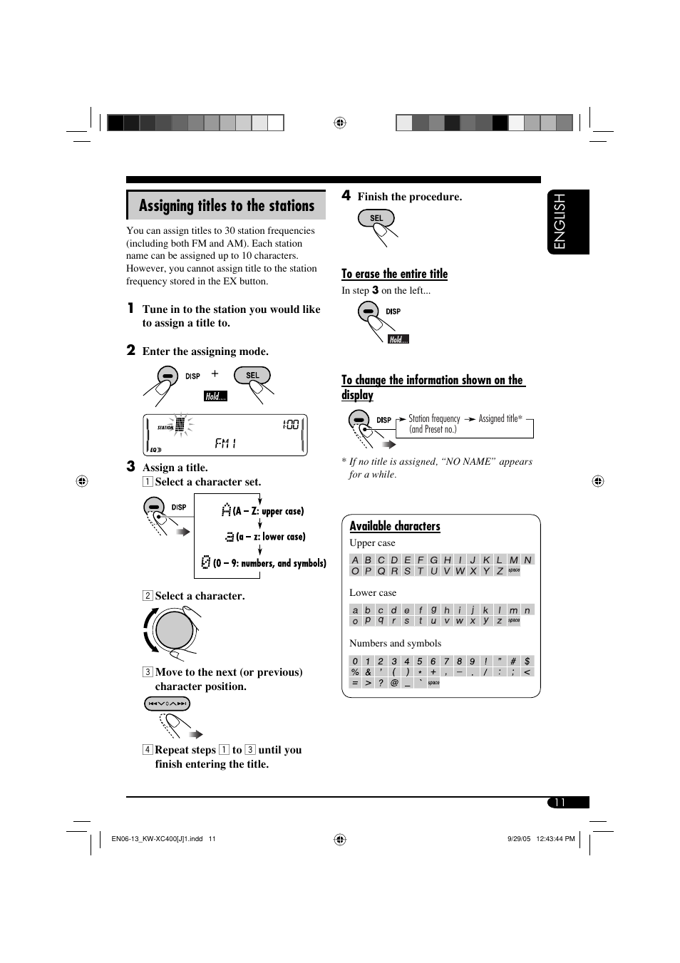 Assigning titles to the stations, English 4 | JVC Model KW-XC400J User Manual | Page 11 / 98