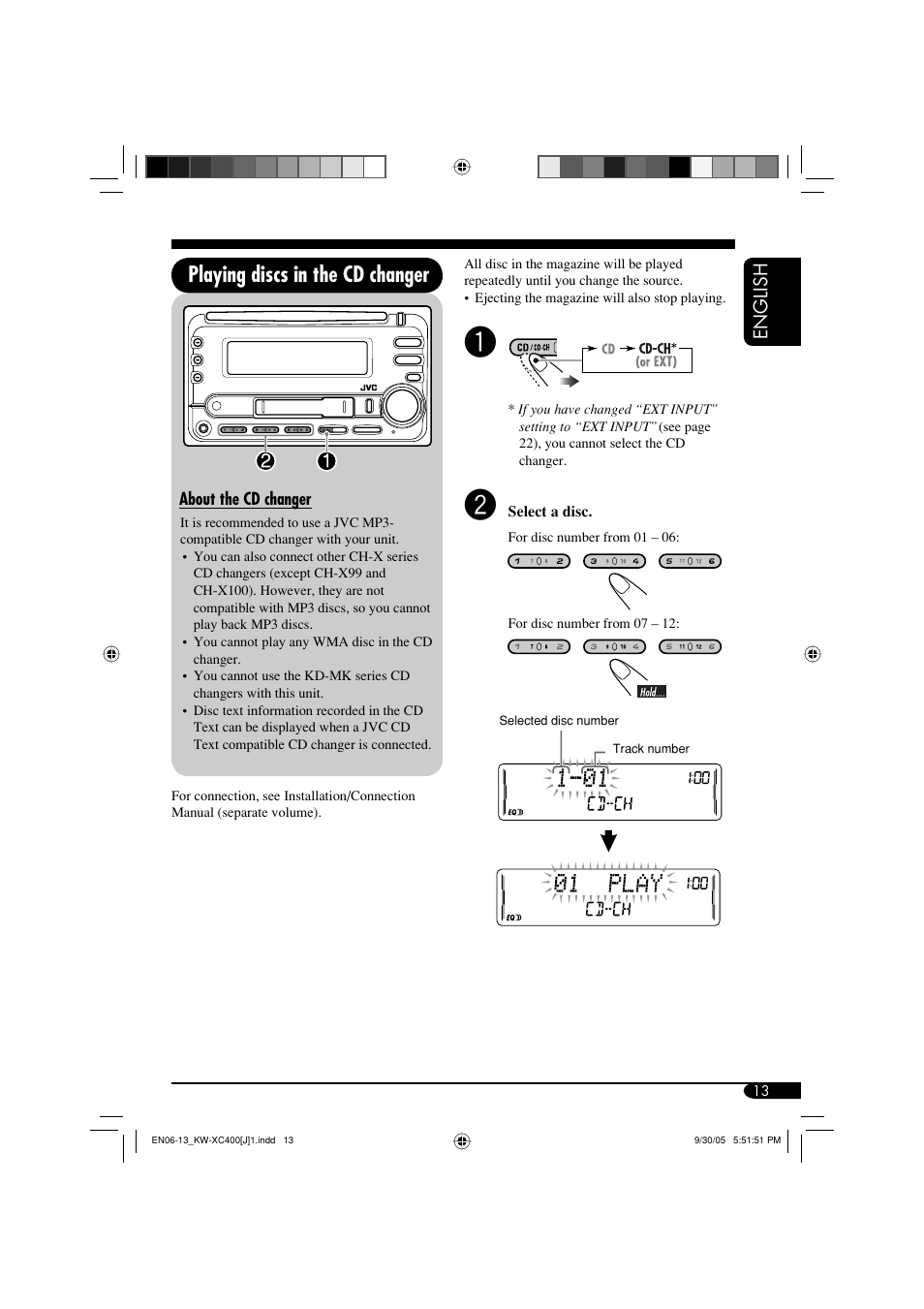 Playing discs in the cd changer, English | JVC Model KW-XC400J User Manual | Page 13 / 98