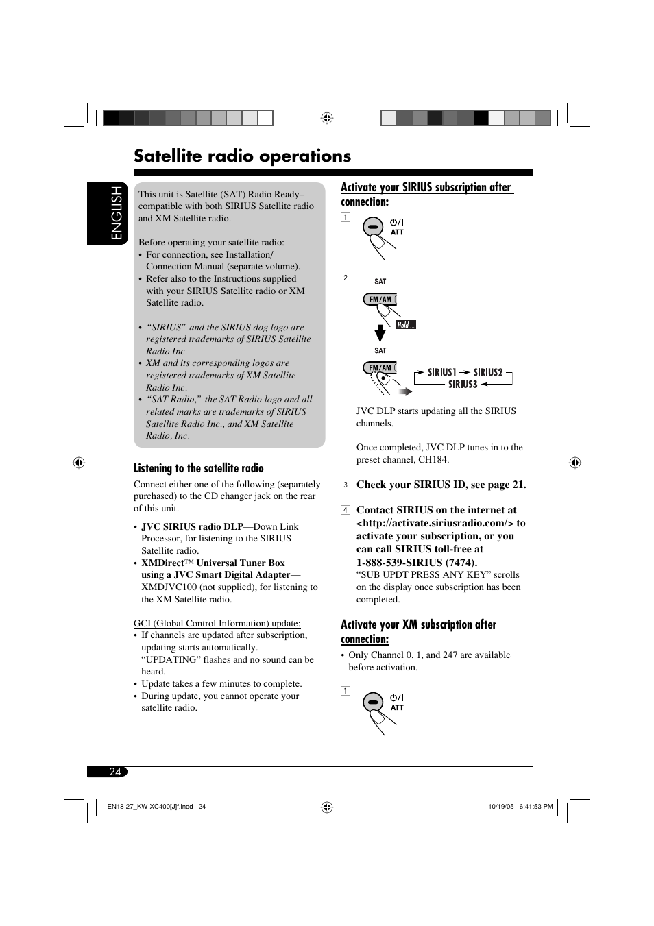 Satellite radio operations, English | JVC Model KW-XC400J User Manual | Page 24 / 98