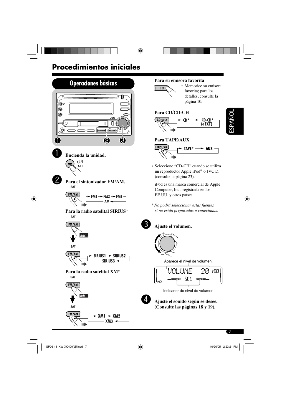 Procedimientos iniciales, Operaciones básicas, Español | JVC Model KW-XC400J User Manual | Page 39 / 98